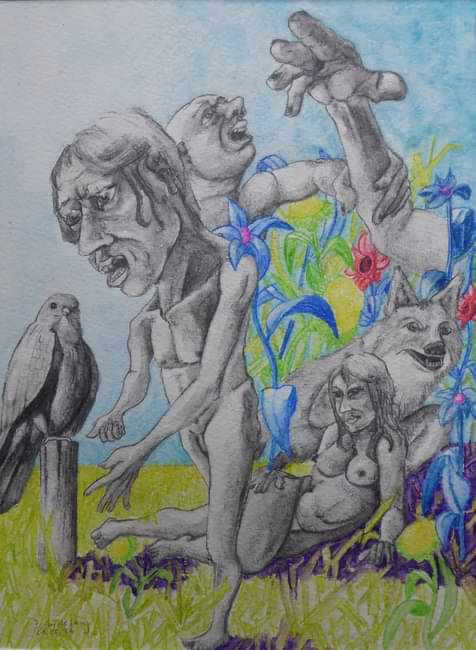 Die Natur des Menschen (Aquarellstifte).