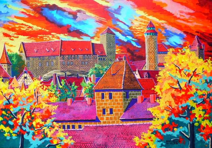 Abendrot über der Burg (Acryl).