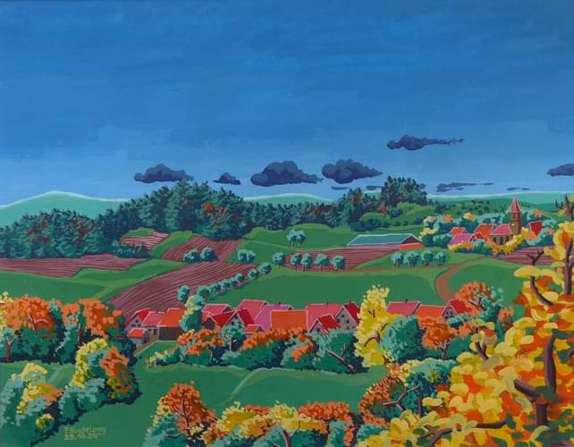 Herbst über Traisdorf (Gouache).