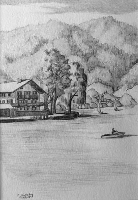 Ansicht am Tegernsee (Aquarellgraphit).