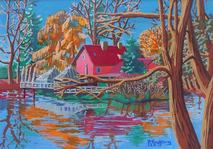 Winterlicher Valznerweiher (Gouache).